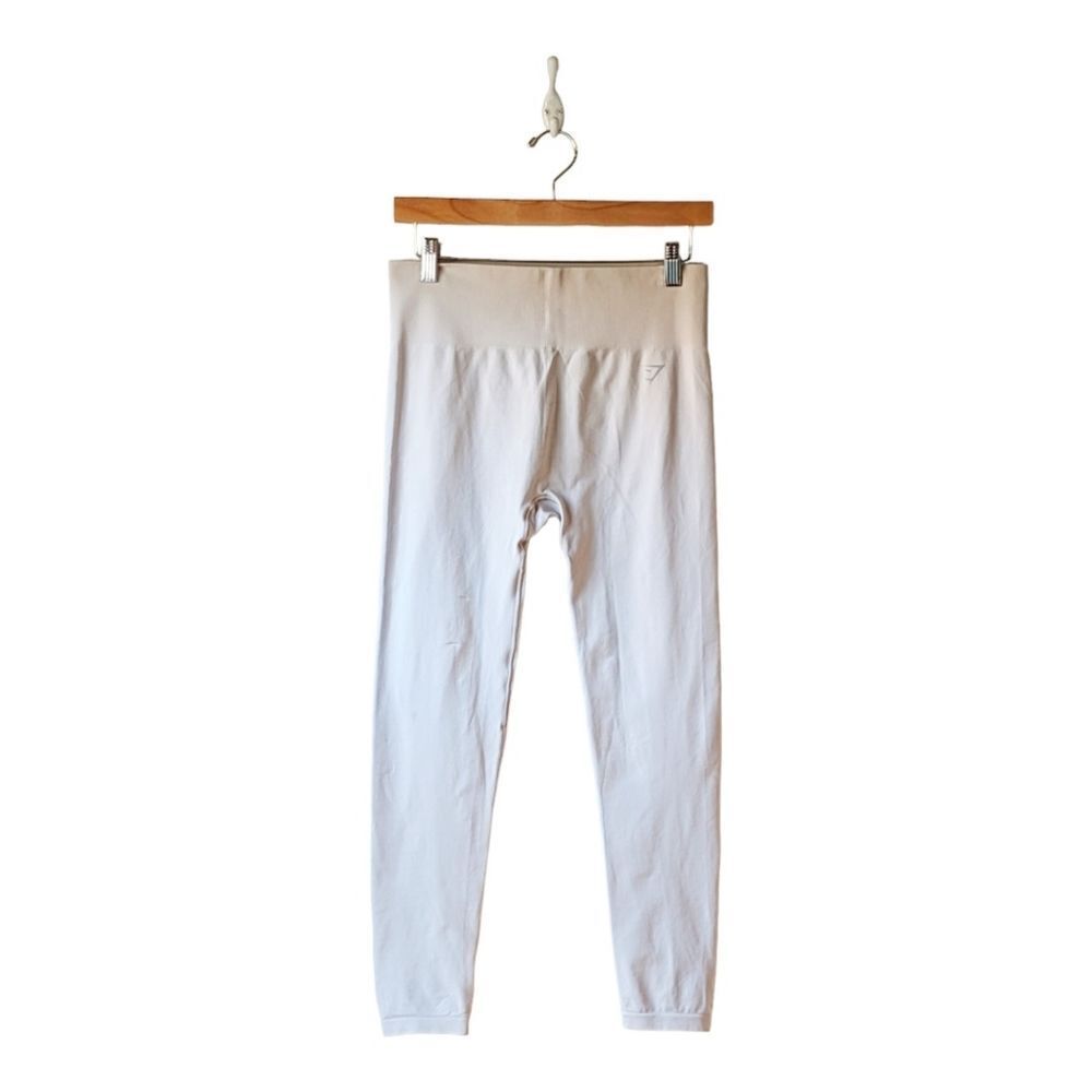 Gymshark Seamless Leggings in Beige / Grey sz M‎ Ribbed Logo Waistband